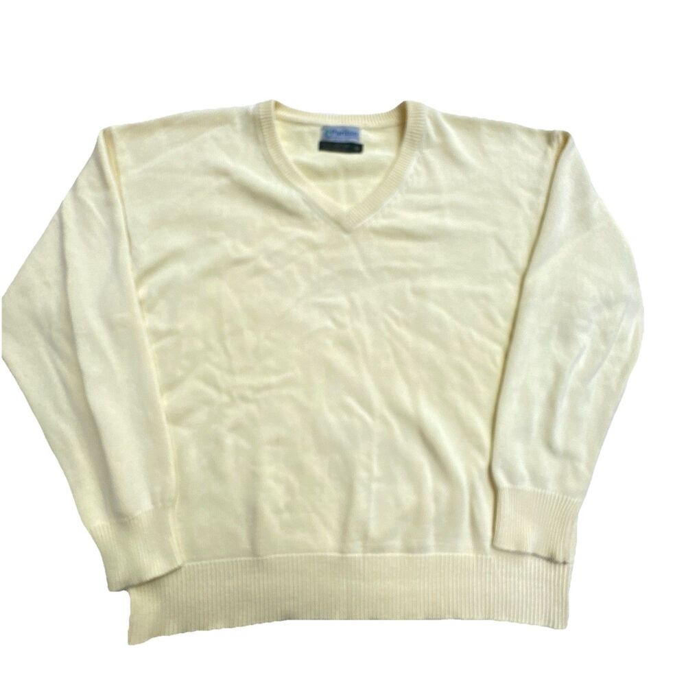 Puritan Sweater Men M Yellow Cotton V Neck Long Sleeve